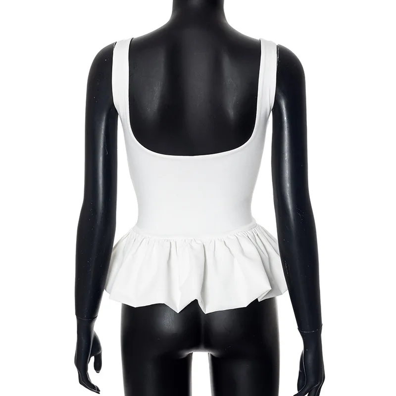 Solid Color Slim Camisole Top Bubble Vest Women's Ruched Patchwork Sexy Sleeveless Hot Girl Y2K Club Party Short Vestido