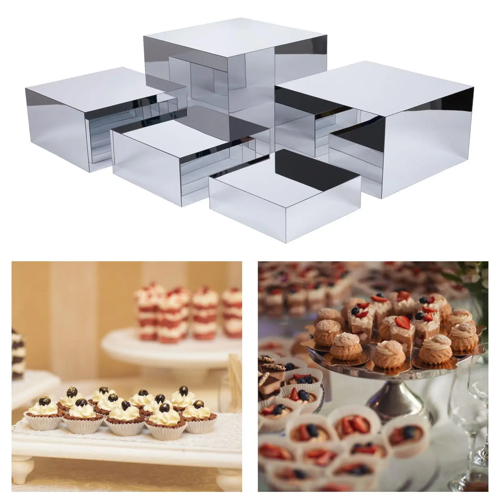 Set 6 Alzate Pieghevoli Per Buffet E Dessert – 3 Altezze (10, 20, 30 Cm) + 6 Pannelli In PVC, Per Matrimoni, Compleanni E Cupcake