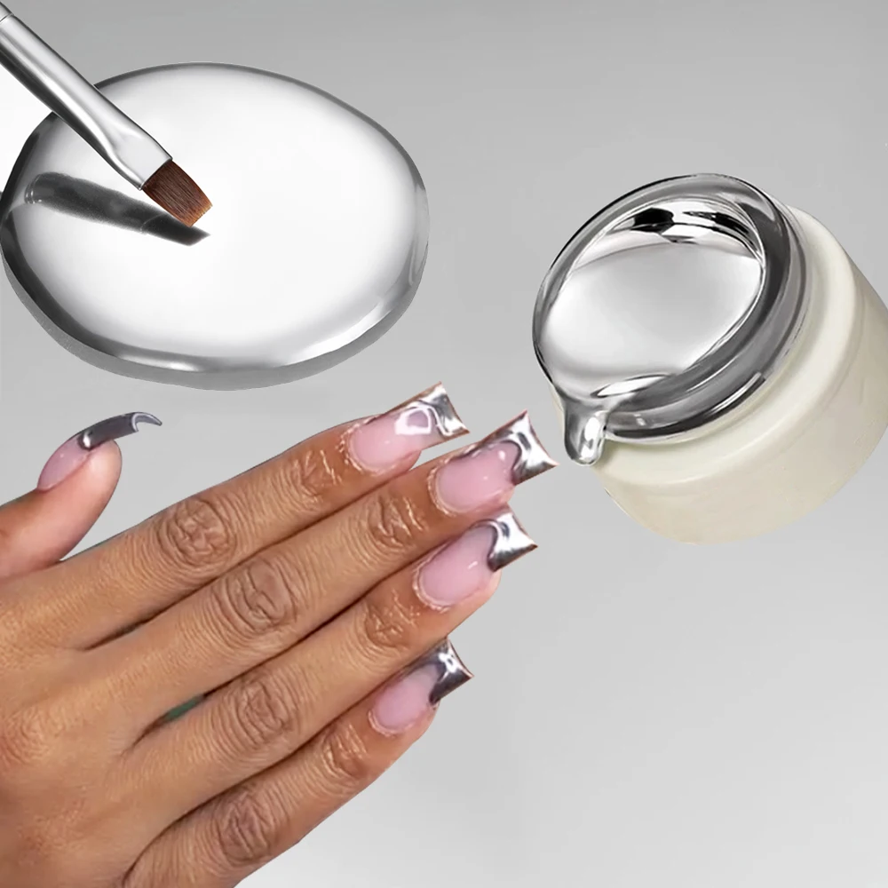 Liquid Metal Effect Nail Gel Polish Mirror Thick Liquid French Nails Making Liner 3D Poly Metal Gel Uv Nail Drawing 8Ml
