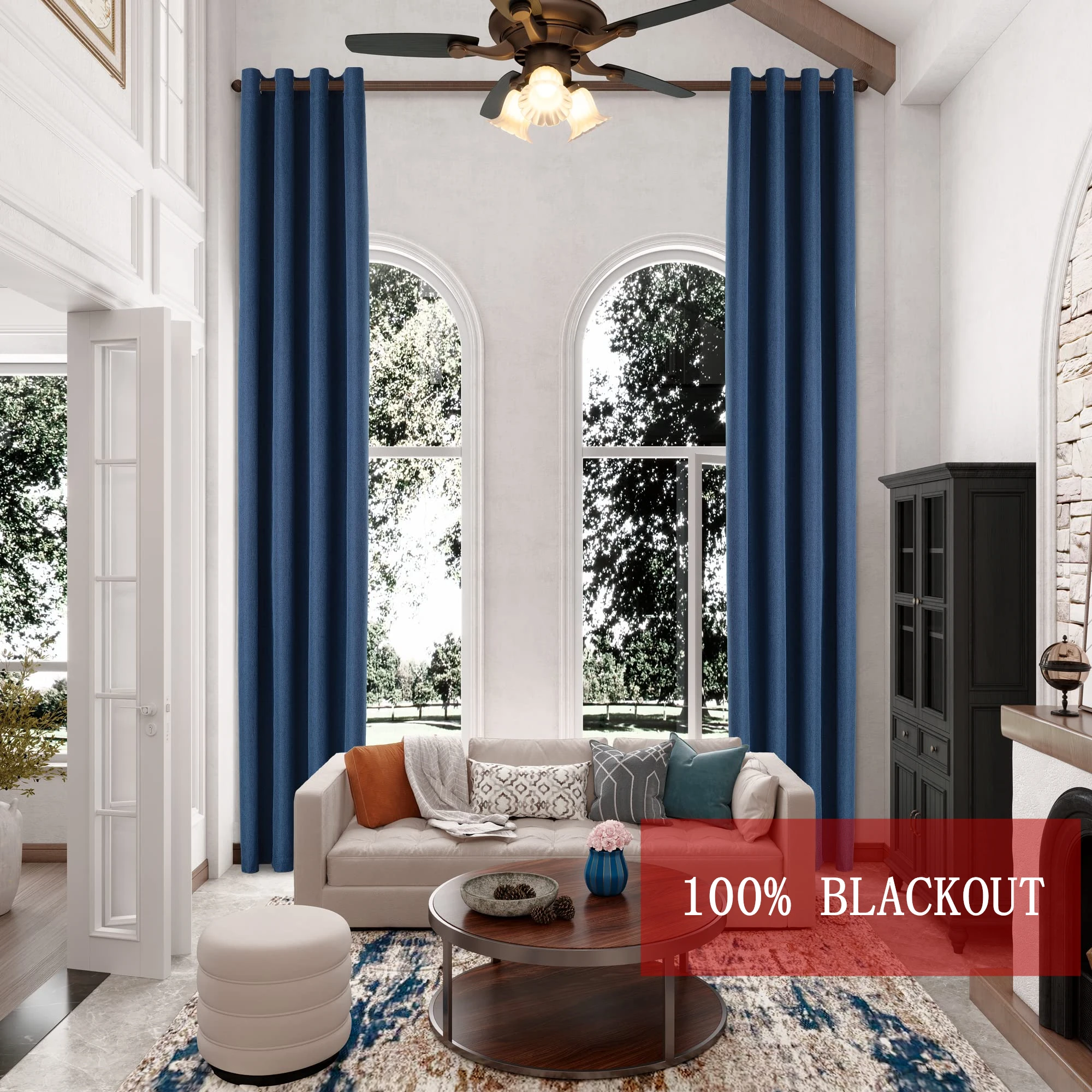 

350CM Height 100% Blackout Solid Color Curtains Faux Linen Bedroom Living Room Curtains Blackout Extra Long Curtains