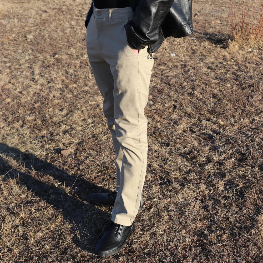 AIOPESON Pantaloni da uomo in cotone casual Pantaloni da uomo slim fit tinta unita Nuova primavera autunno Pantaloni da lavoro classici di alta qualità da uomo 5