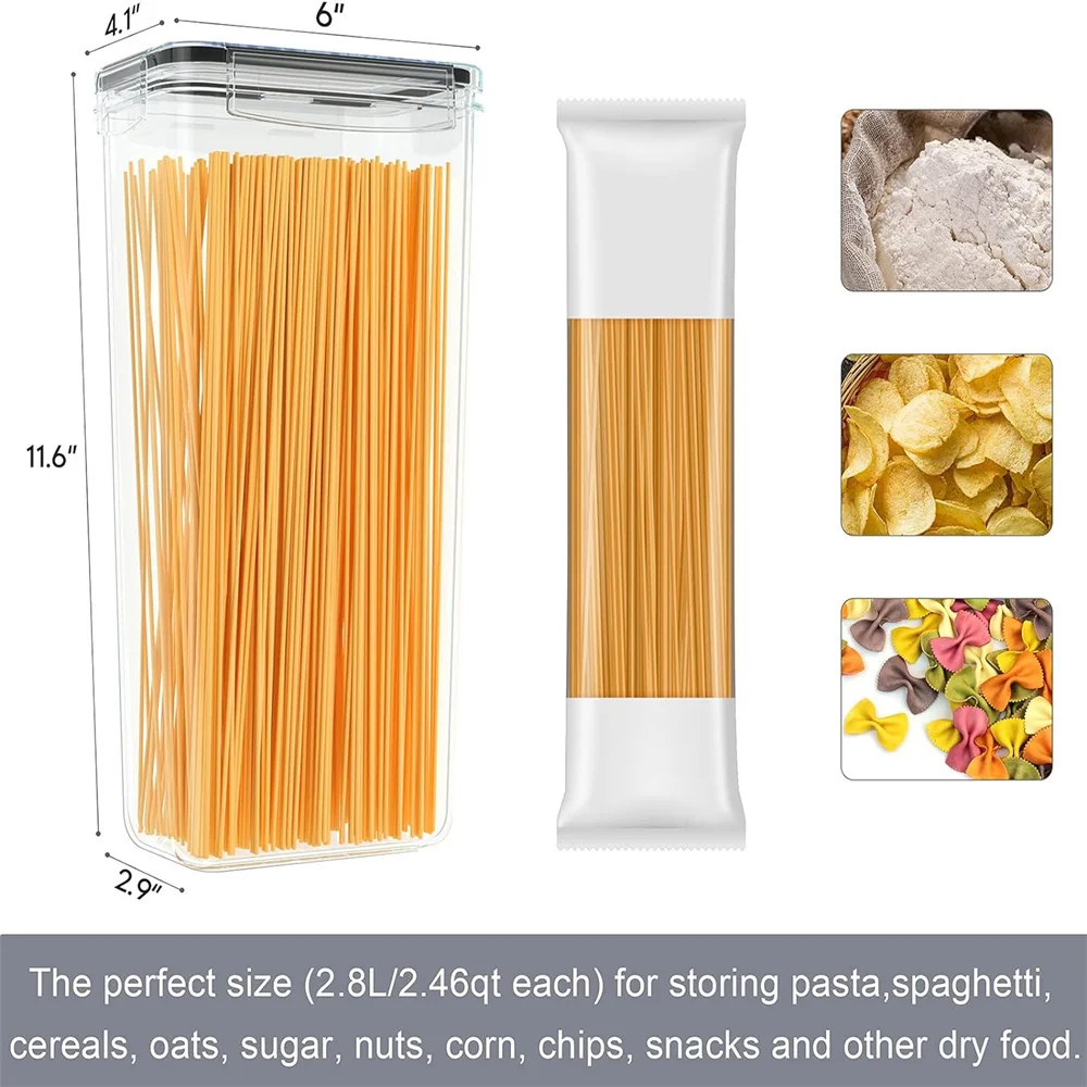 Pasta Containers, 4 Pk 2.8L Airtight Food Storage Containers, Spaghetti Containers for Pantry Organization and Storage, Kitchen 6