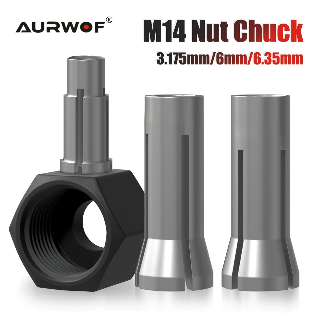 AURWOF M14 6mm 1/4 1/8 Graviermaschinen-Spannmutternadapter für Elektrofräser Zubehör Konvertierungsgriff MC04009T3A