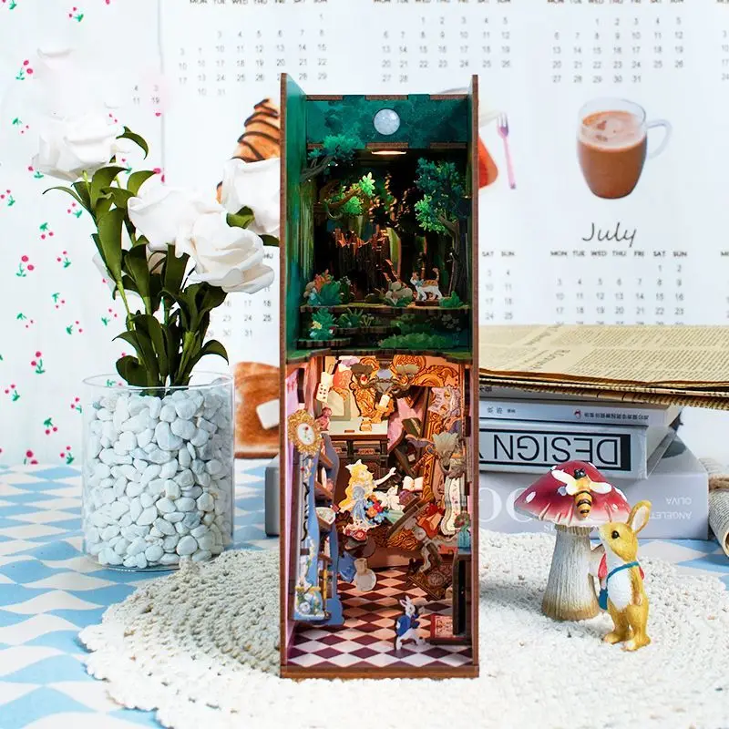 Fai da te libreria magica in legno libro angolo scaffale inserto K K costruzione in miniatura fermalibri libreria casa delle bambole per gli amici