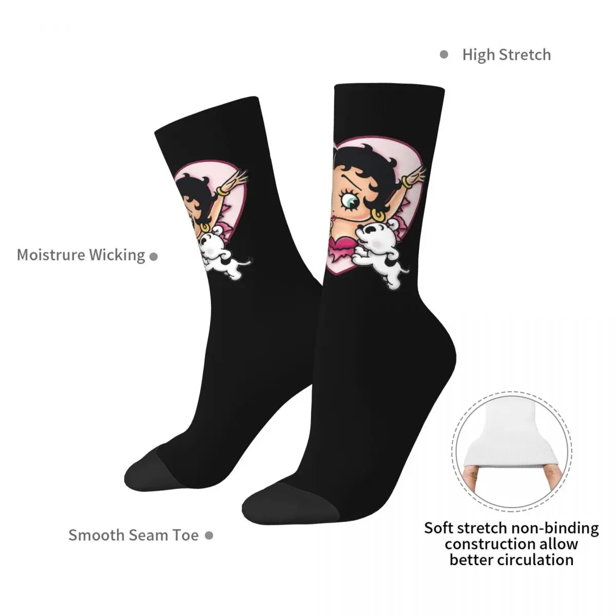 Mrs Boop Thing Crew Bettys And Her Dog Socks Harajuku Quality Stockings All Season Long Socks Accessories for Man\'s Woman Gifts