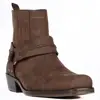 FootCourt- Brown Genuine Oiled Leather Western Boots Biker Ankle Boots Ankle Harness Elastic Sides Easy Entry Half Cuban Heel ► Photo 2/5
