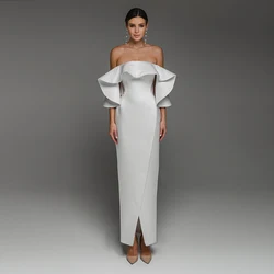 Vintage Satin Wedding Dress Engagement Party For Bride Boat Neck Ruffles Ankle Length White Bridal Gown Corset Vestido De Novia