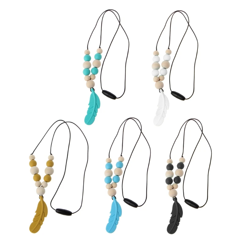 

Силиконовые бусины с перьями, детские прорезыватели, BPA бесплатно, жевательные сенсорные пустышки ручной работы, ювелирные для