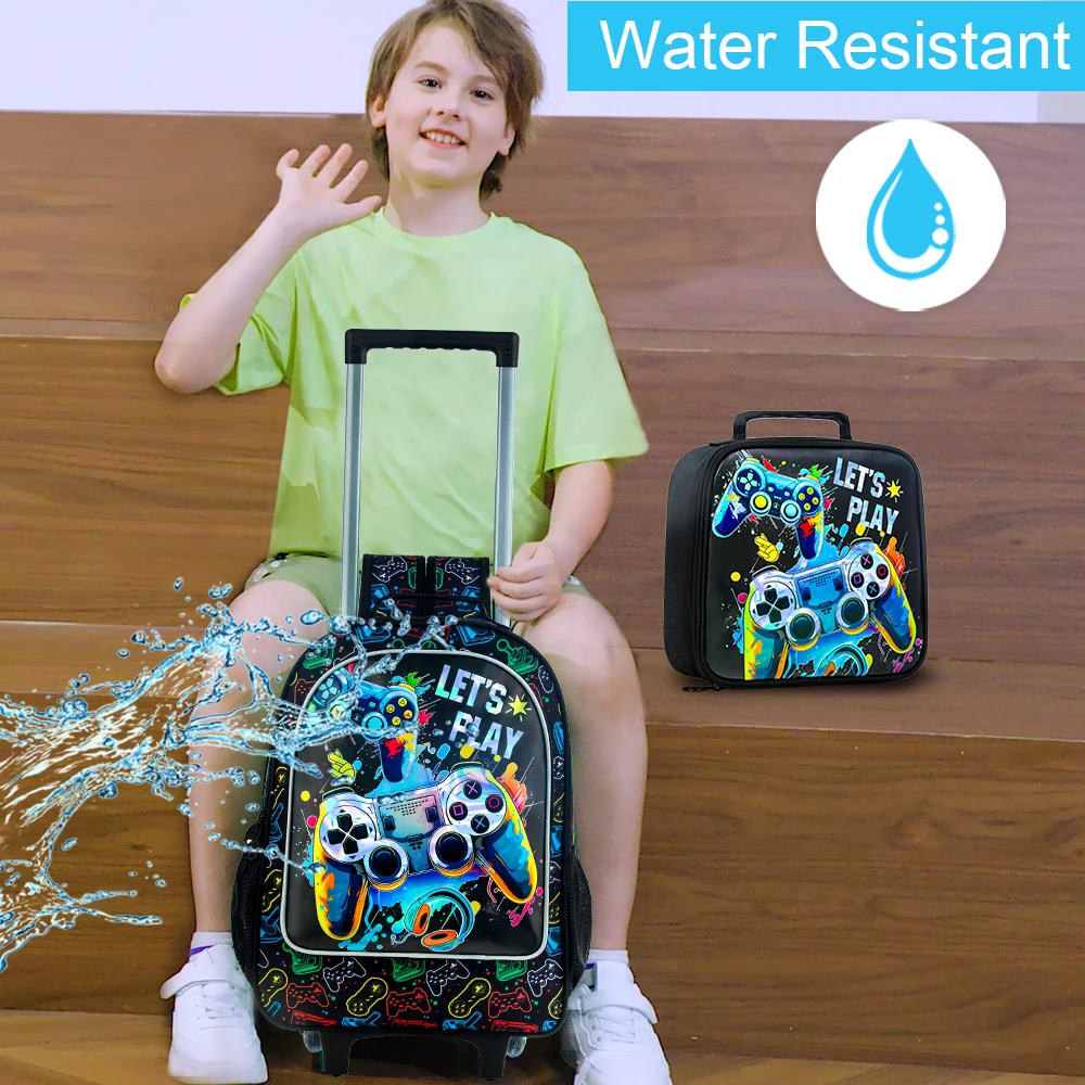 Rolling Backpack for Girls Boys, Kids Roller Wheels School Bookbag with Lunch Bag, Wheeled School Bag for Children 6