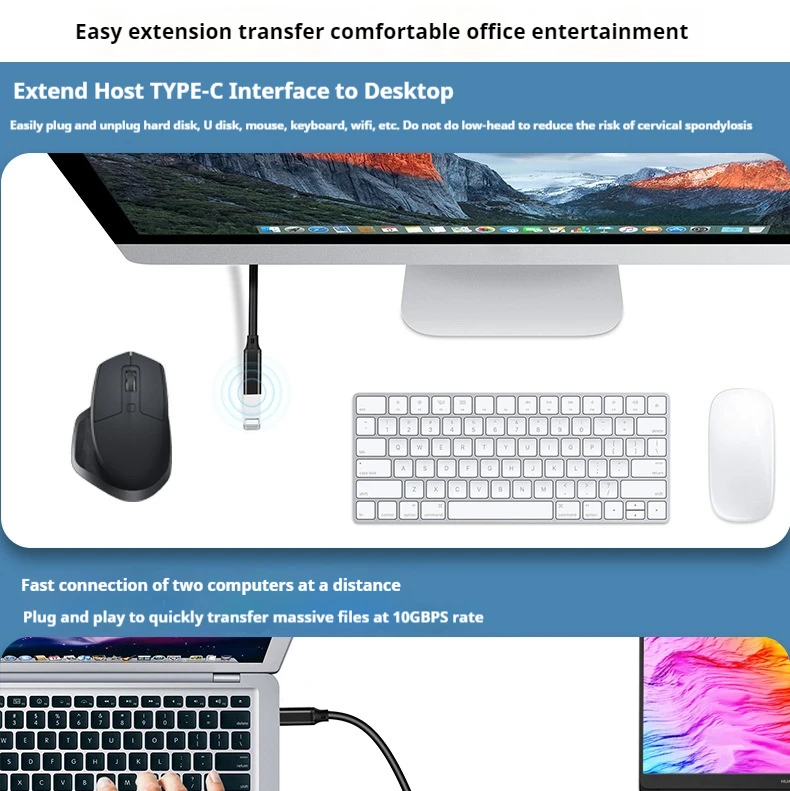 노트북용 고속 충전 케이블, USB 3.2 Gen 2 C타입 익스텐션 케이블, 수-암 데이터 라인 비디오 코드, 10Gbps