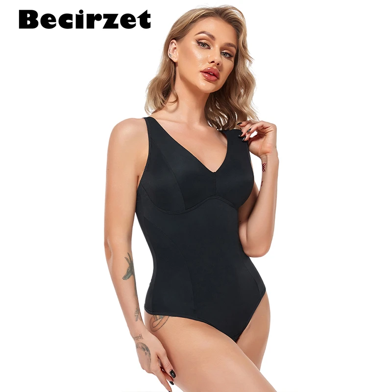 Becirzet Women Chic Shapewear Bodysuit Sexy V-Neck Bodysuits