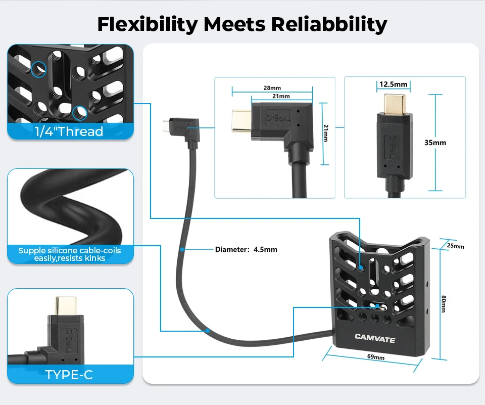 Mount Bracket SSD Holder With 1/4"-20 Screws and USB-C 3.2 Gen2 10 Gb/s Connecti