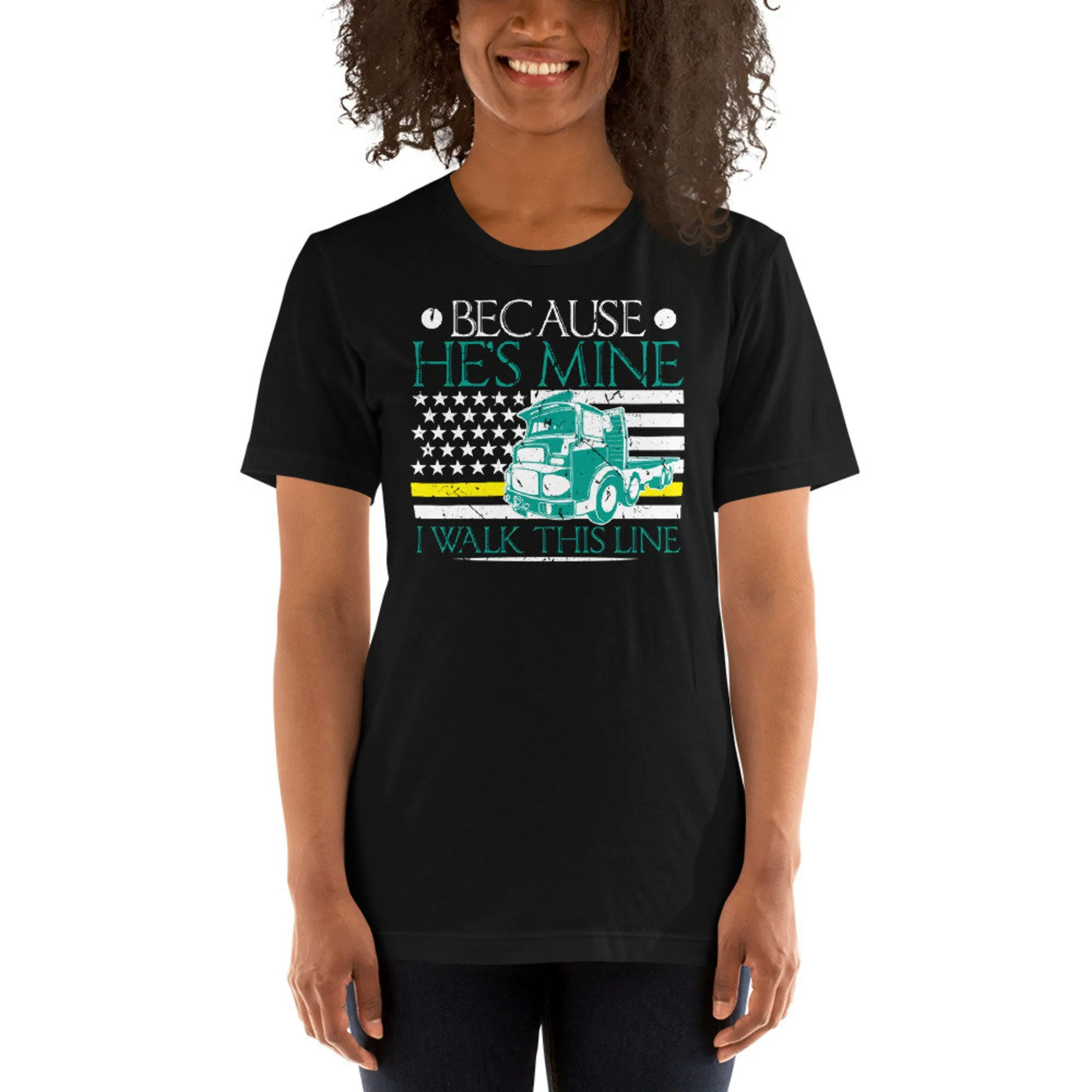 Thin Yellow Line Tow Truck Driver Moglie Fidanzata Usa Flag T Shirt Maniche Lunghe O Corte