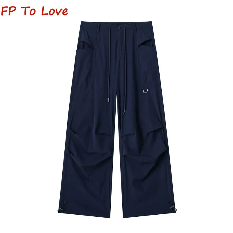 

Y2K Spice Girls Style Street Cargo Pants 2023 Summer High Waist Wide Leg Trousers Pockets Embellished Pleated Casual Pants Women