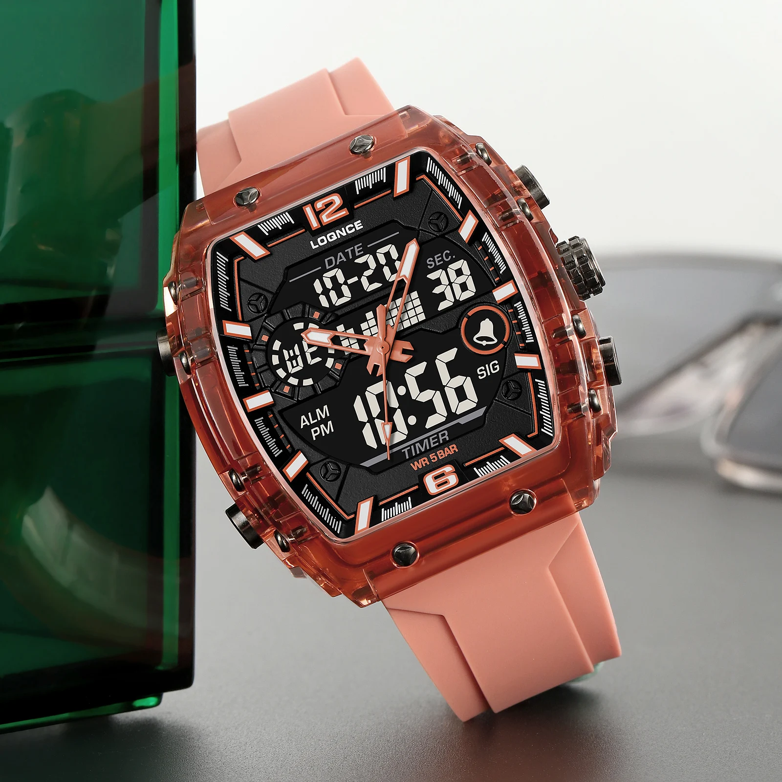 LOQNCE Sports Watches Fashion Men Watches 50m Waterproof Rectangle LED Big Dial Display Digital Watches LED Wristwatches Men 5