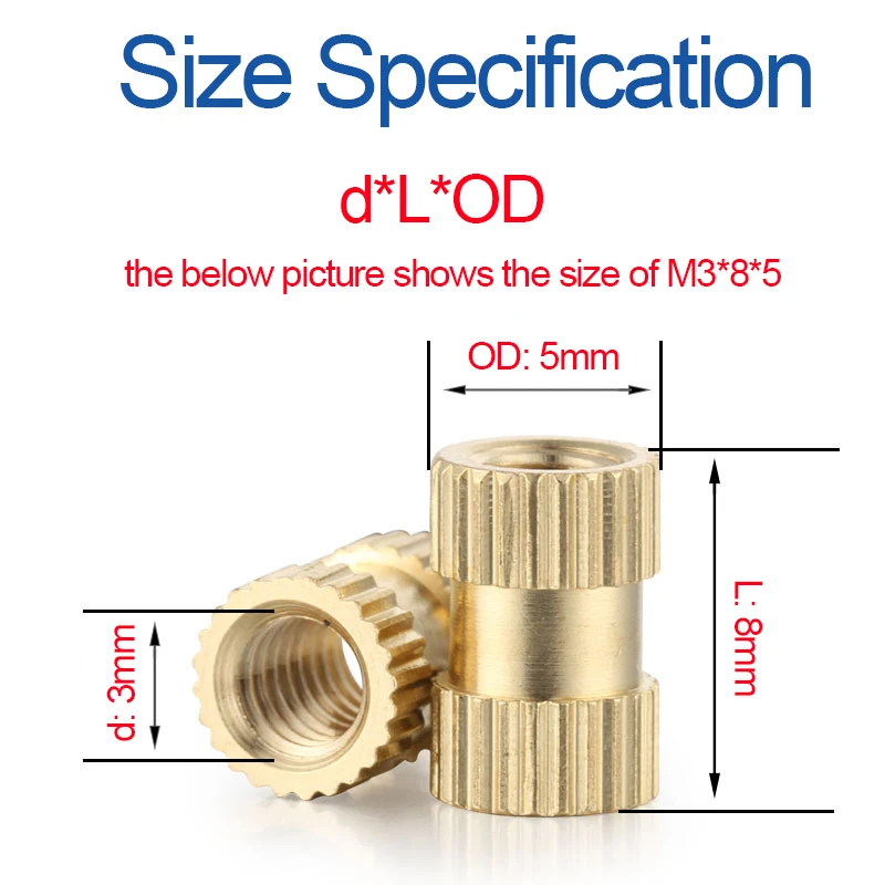 Brass Insert Nut M2 M2.5 M3 M4 M5 M6 M8 Injection Molding Knurled Thread Inserts Nuts 50pcs/lot