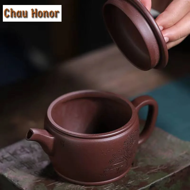 190ml Classic Yixing  Raw Ore Purple Clay Teapot Hand Carved Household Puer Kungfu Tea Set Accessories Customized Drinkware Gift