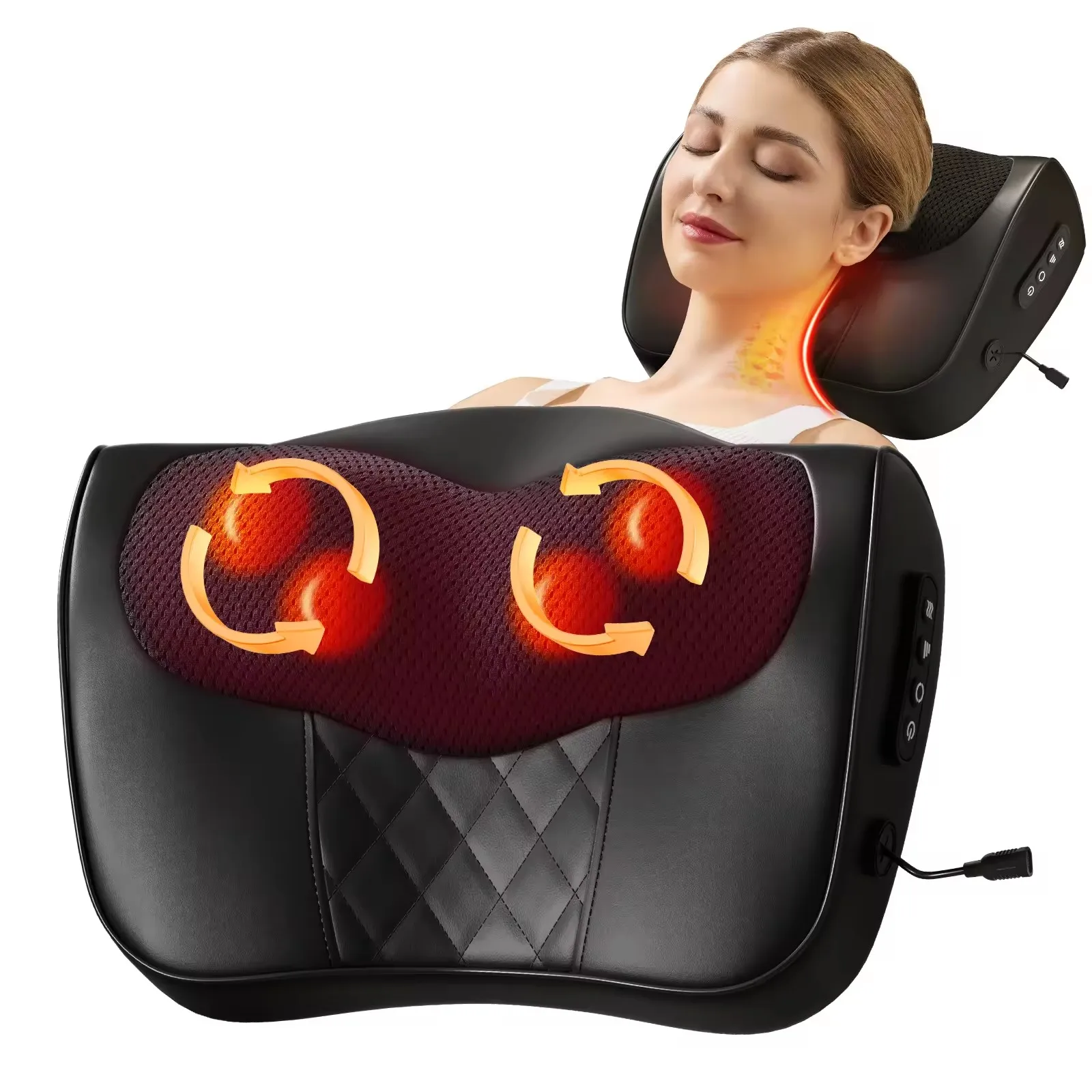 Electric Neck Massage Pillow Cervical Heating Waist Back Shoulder Massager Shiatsu Kneaded Multifunctional Airbag Stretching_voghion.com