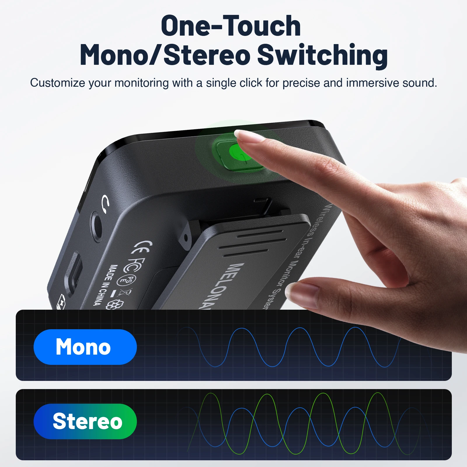 Portable Audio Wireless In Ear Monitor System Mono/Stereo 24bit/48kHz Audio,OTG Input, IEM for Live PM-2S Melonare - 4