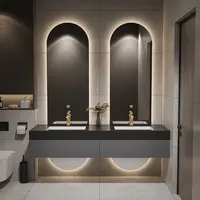 Designer Customized High-end Villa Light Luxury Rock Slab Integrated Basin Bathroom Cabinet Combination Double Mirror Wash 3
