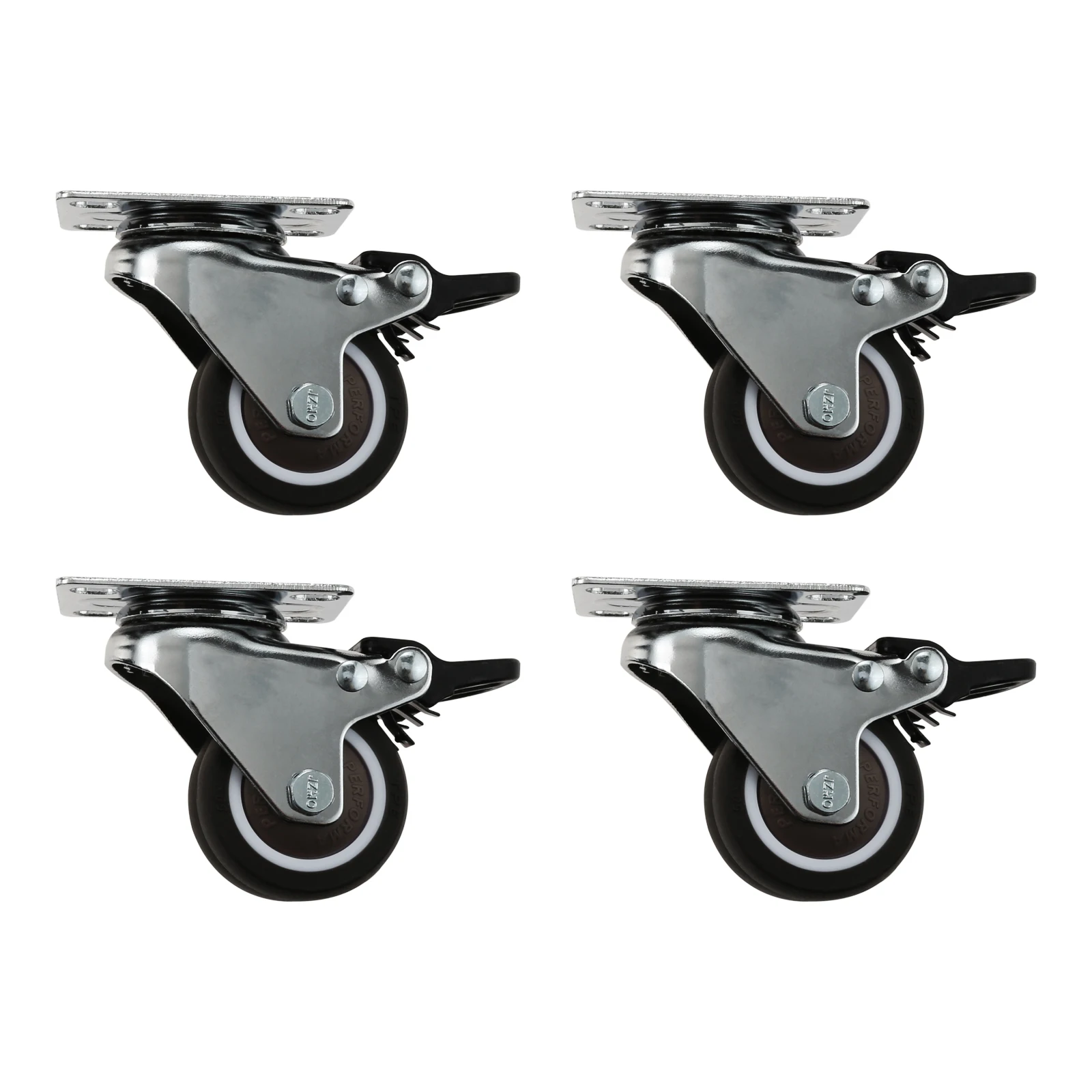 4pcs Swivel Casters with Brake 2 Inch Rubber Flat Bottom Double Row Wheel 2-wheeled 360 Degree Rotation TPR Rubber 50mm Diameter