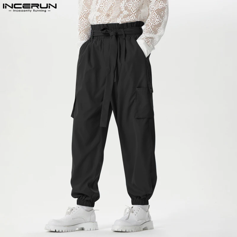 INCERUN 남성 카고 바지 솔리드 조깅 신축성있는 허리 바지 남성 벨트 streetwear 느슨한 2024 패션 캐주얼 Pantalon S-5XL