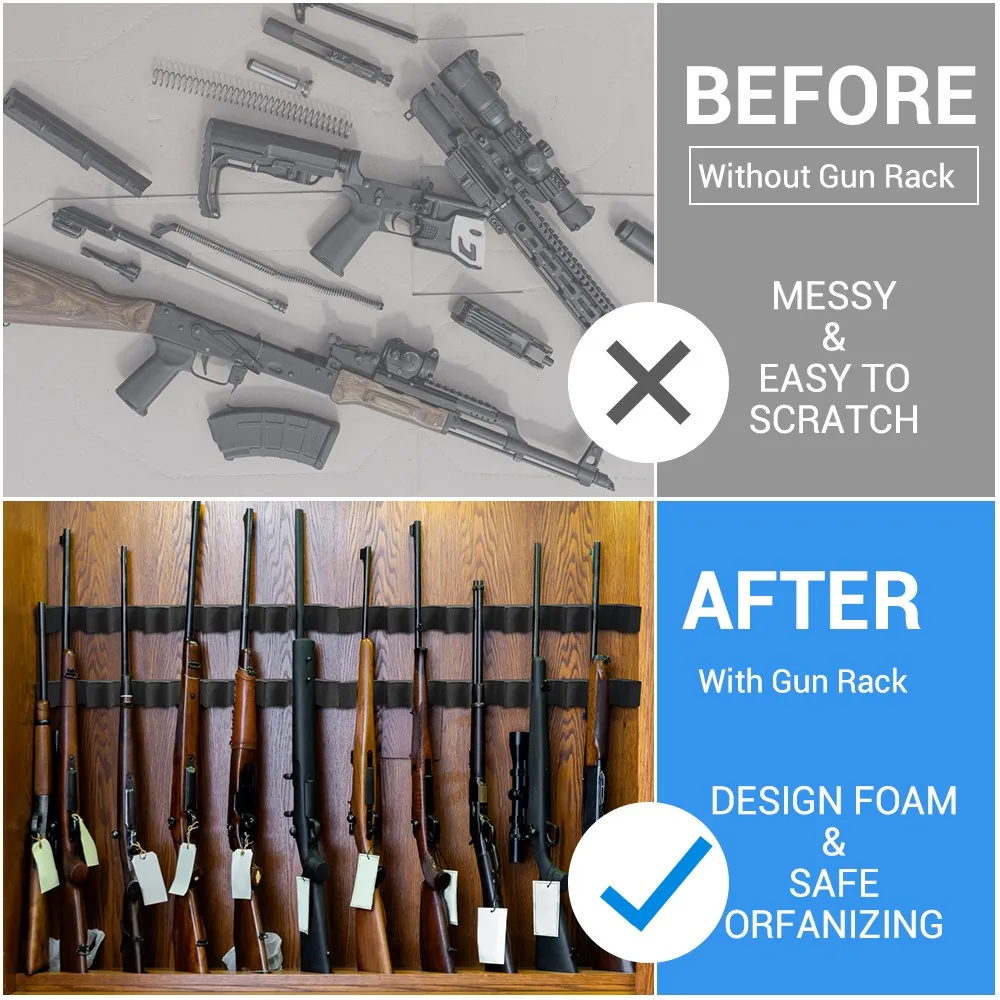 5 Slots Foam Gun Rack with Base Universal Foam Gun Holder Rifles Shotguns Cabinet Storage Wall Mount Double-sided Tape Strips 5