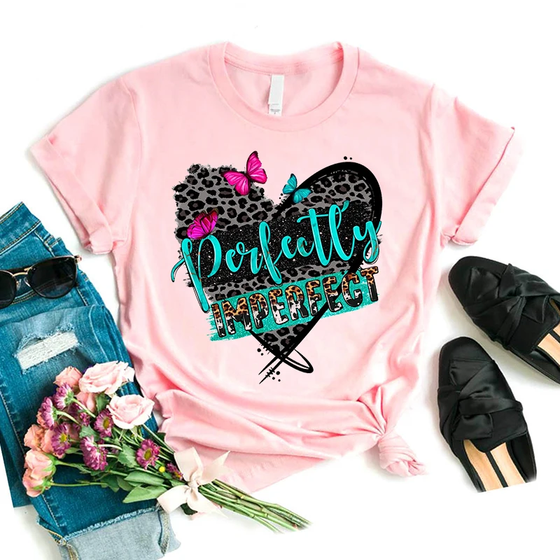 Perfekt unvollkommener Grafik druck T-Shirt Frauen Leopard Herbst rosa/weiß T-Shirt Femme Sommer Mode Tops T-Shirt weiblich – Detail 6