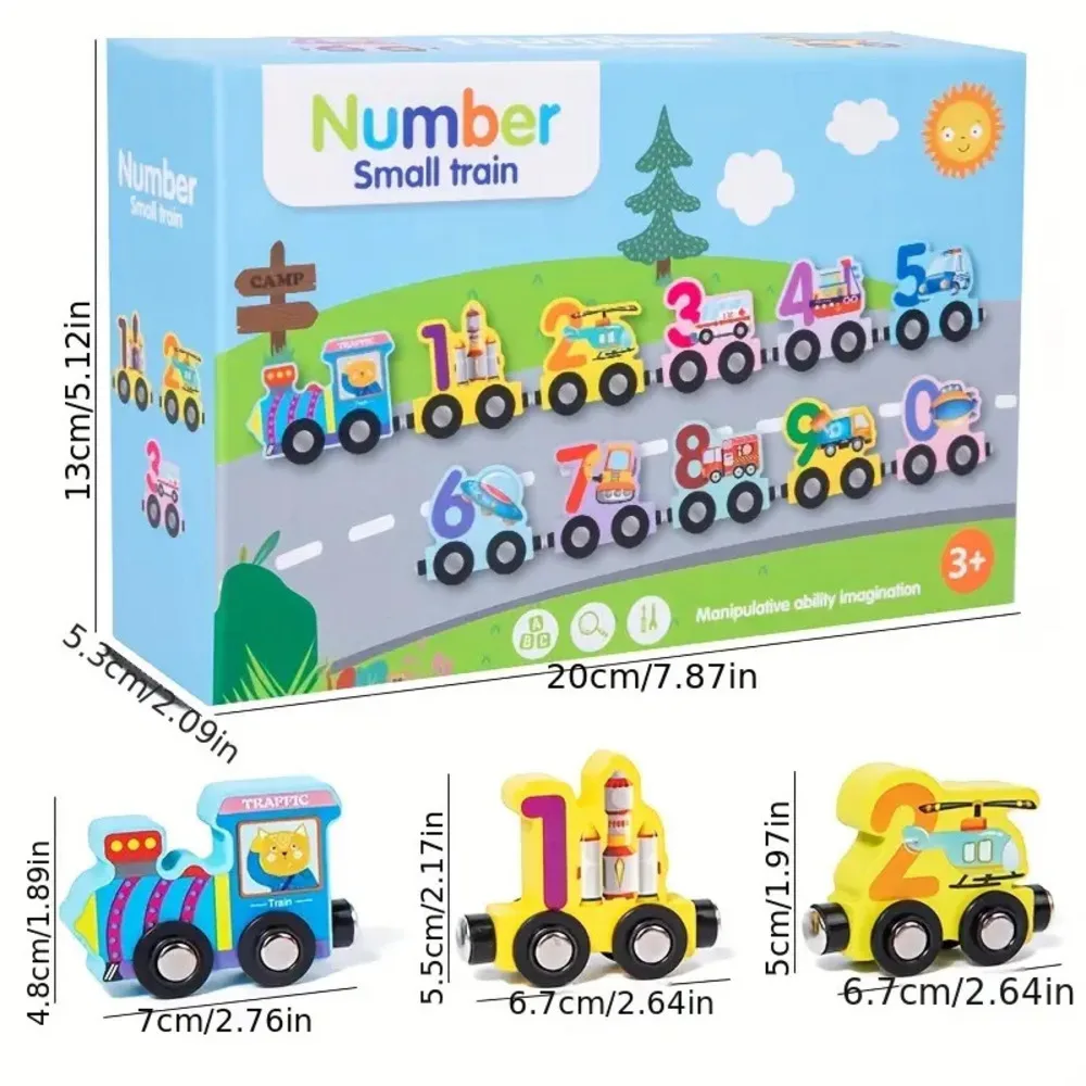 Montessori Magnetic Train Educational Toys Wooden Animal Dinosaur Number Puzzle Building Blocks Assembled Toys Birthday Gifts 6