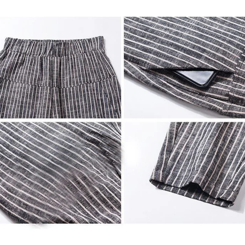 Female Clothes Cotton Linen Striped Harem Pants Women High Waist Casual Straight Pants Ladies Simple All-match Trousers