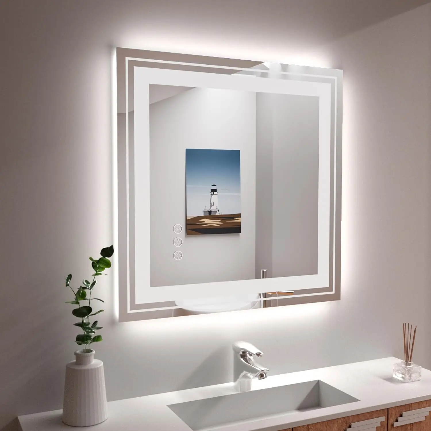 LED Bathroom Mirror with Lights Anti Fog Mirror with RGB Backlit Mirror Bathroom, Dimmable Smart Lighted Bathroom Vanity