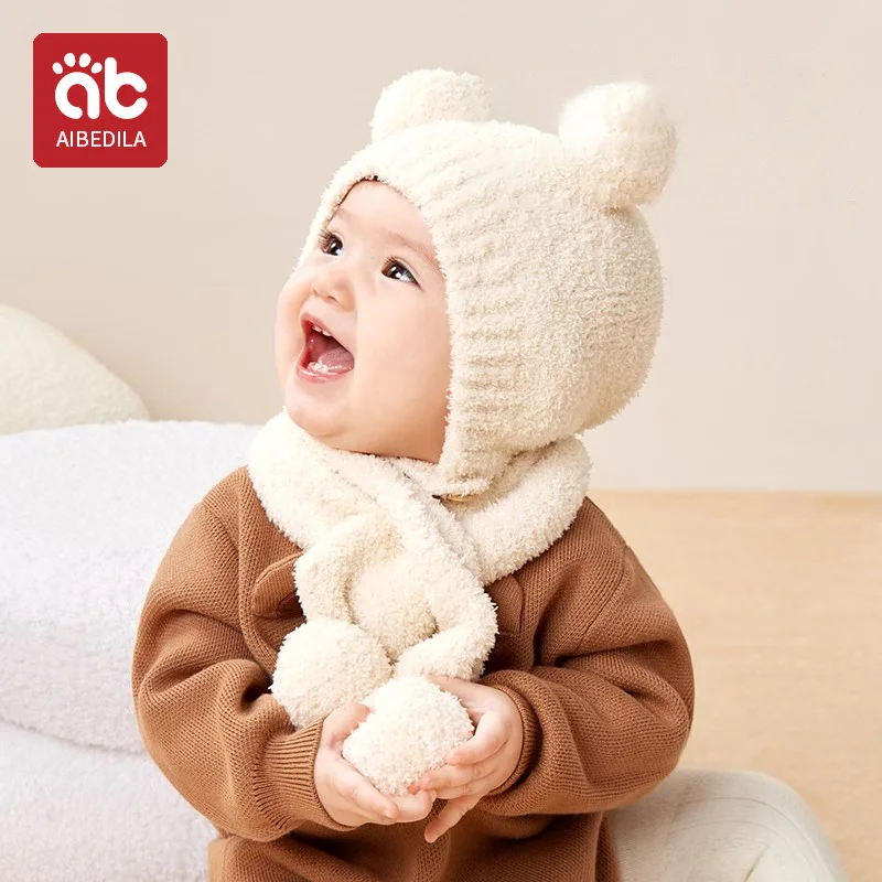 AIBEDILA Baby Hats Scarf set Winter Toddler Coral Fleece Warm Hat Infant Cold Weather Beanie with Neck Warmer Boy Girl Cute Caps