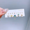 5pcs/set Mixed Design Stud Earrings for Women Girls Gold Color Cubic Zirconia Princess Gift Jewelry 4