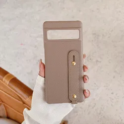 Colorful Litchi Leather Wrist Strap Phone Case with Finger Ring Buckle for Pixel 10 Pro (Coffee)