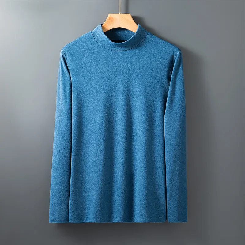 Winter T Shirt For Men Long Sleeve Tshirts Turtleneck Thermal Underwear High Quality Soft Thin fleece keep warm Shirt Homme 4xl