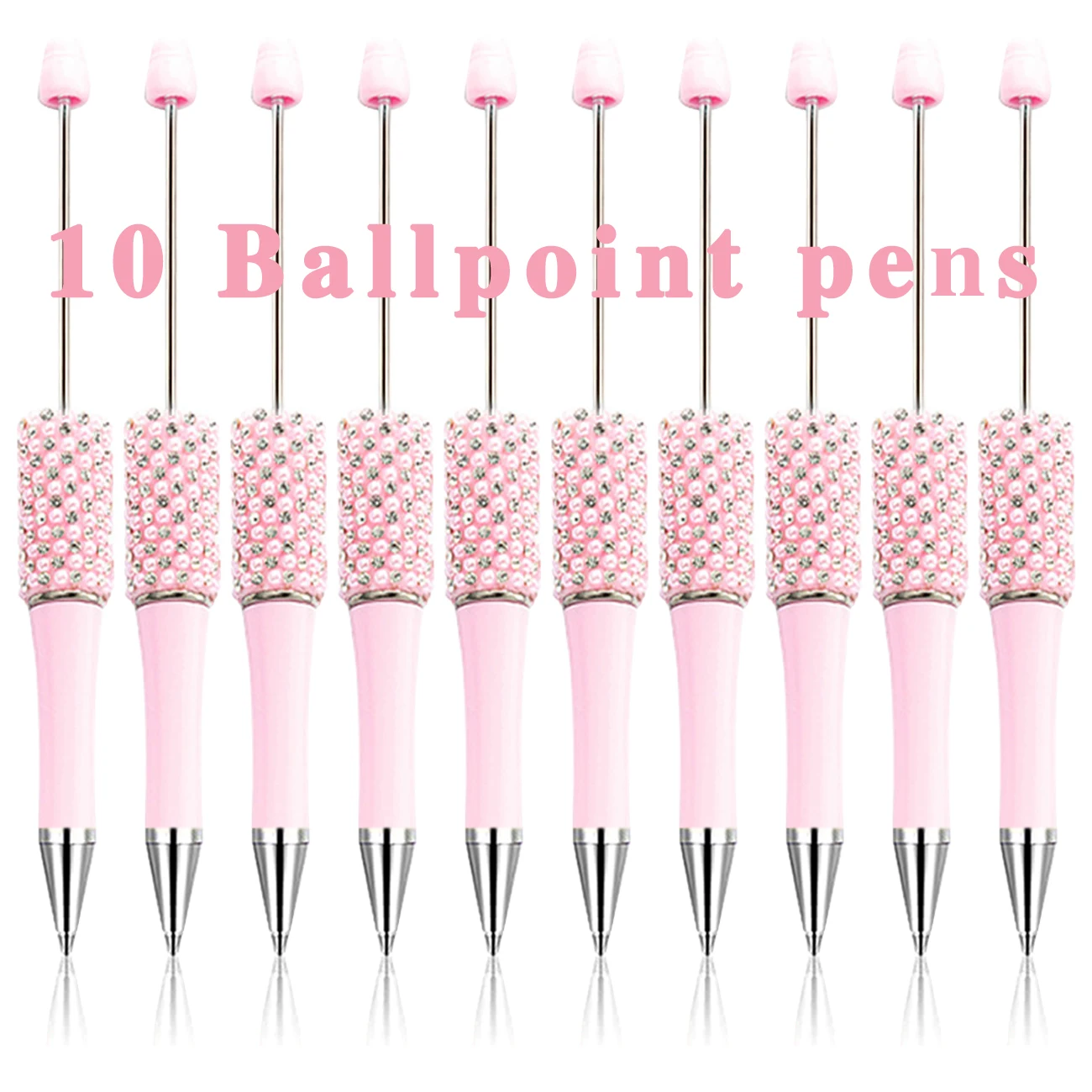 10Pcs Pink Plastic Beadable Pens Assorted DIY Bead Pens Black Ink Ballpoint Pen for Kid Students Office School Supplies