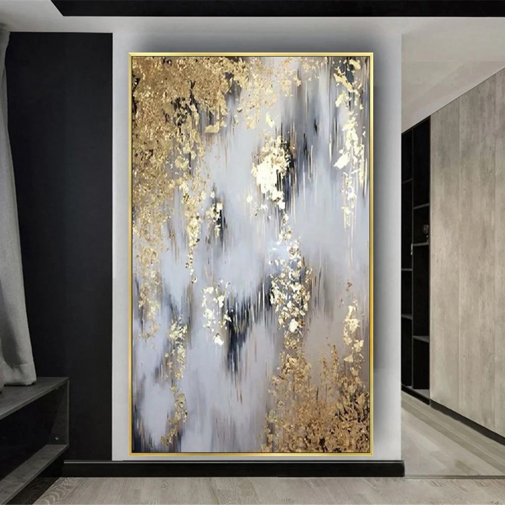 Peinture à l'huile Pure peinte à la main, feuille d'or, artisanat, peinture  acrylique, décoration de maison, toile, mur de Bar - AliExpress