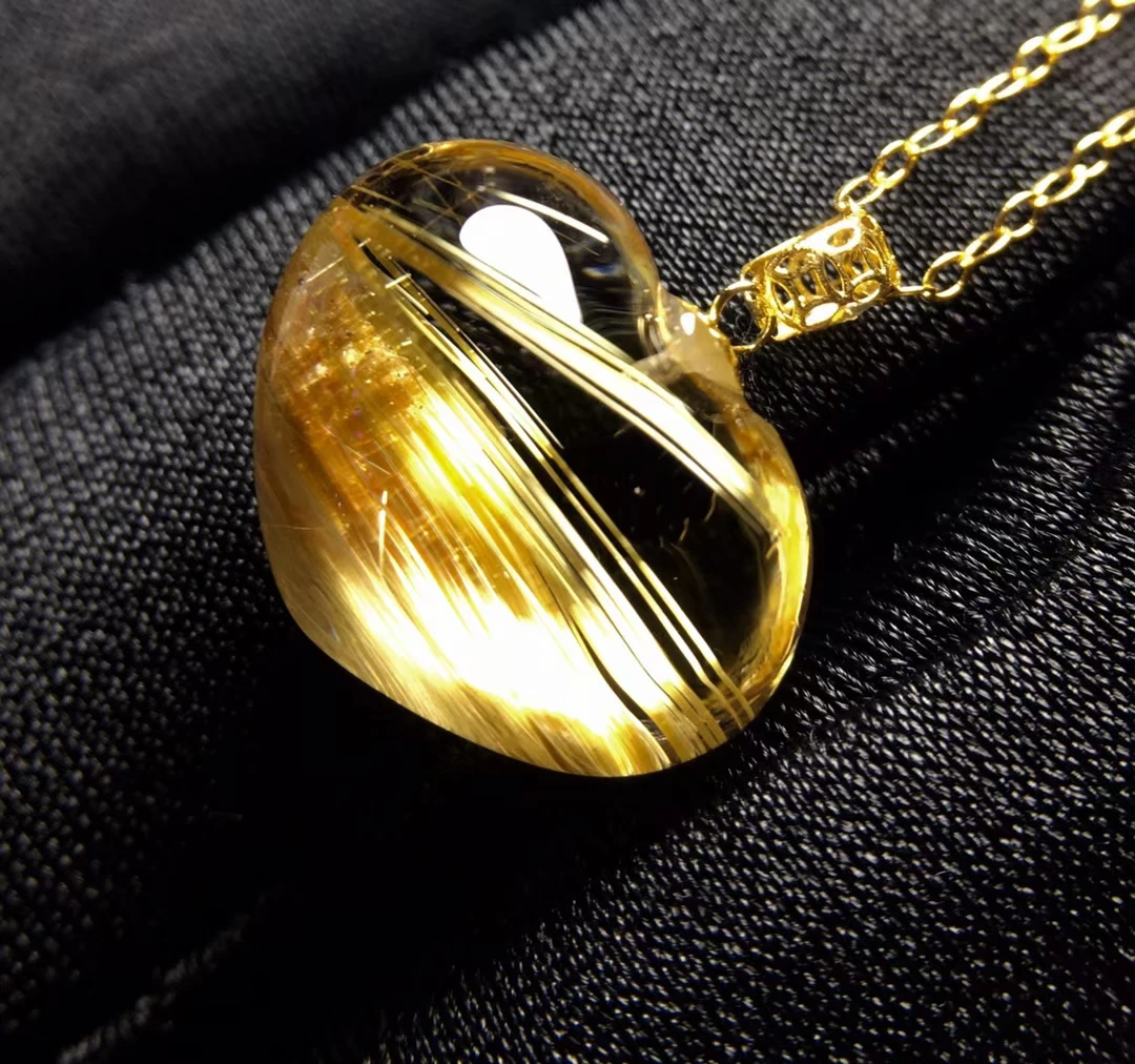 

Natural Gold Rutilated Quartz Pendant Cat Eye Rutilated Quartz Heart 14.5*11*7.3mm Jewelry Women Brazil AAAAAAA