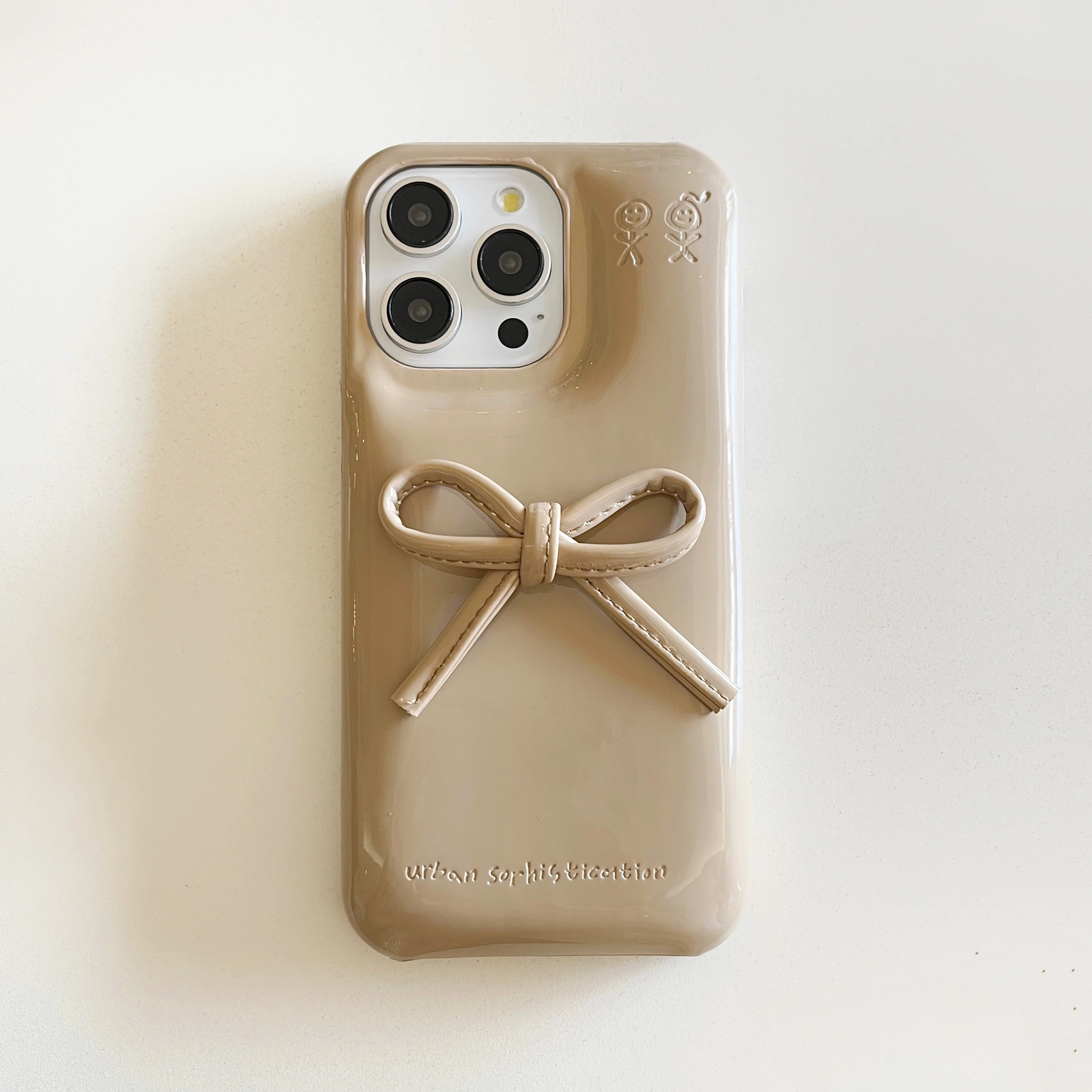 Korean Cute Bow Kawaii Glossy Leather Phone Case Cover