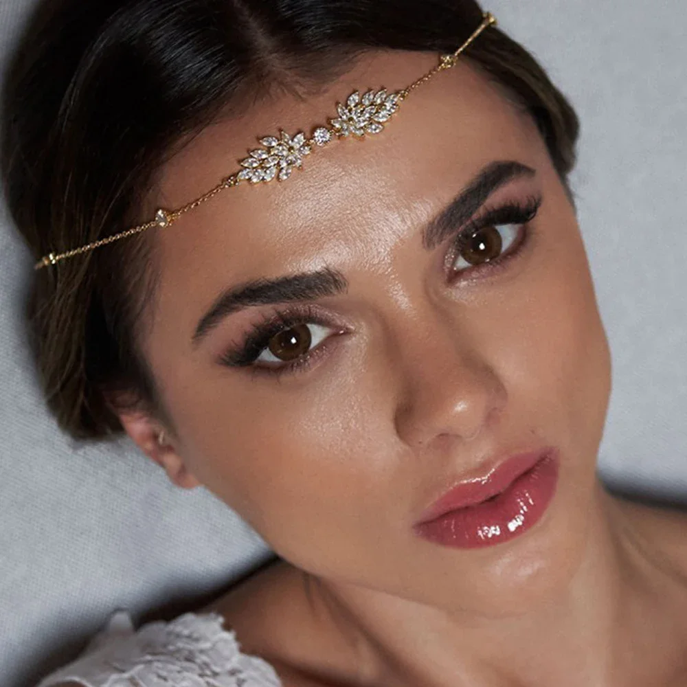 Hair Accessory Jewelry Accessories Hair Headdress Bridal Headwear Fashion Leaf Zircon Forehead Chain Headpiece Wedding Accessories Bridal Hairband Simple Boho Head Chain Indian Jewelry Gift