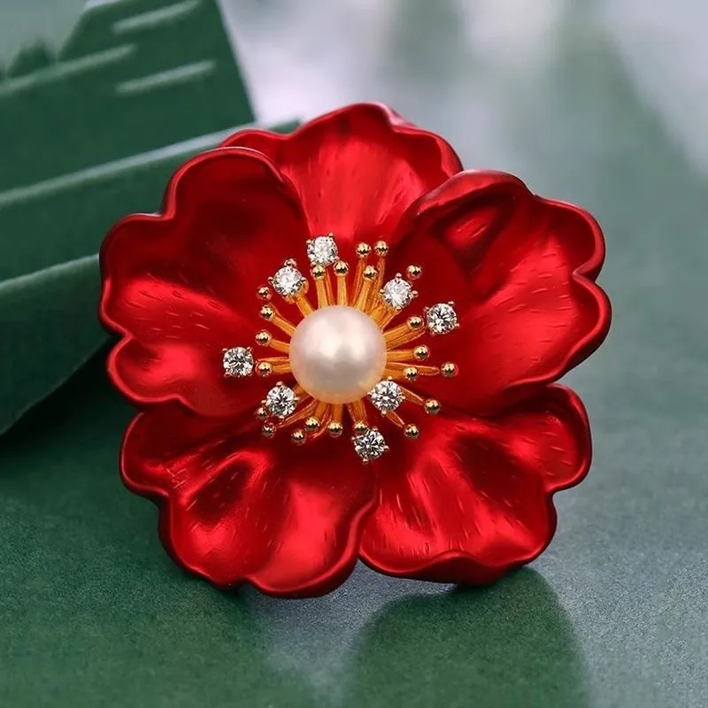 中国風の紫牡丹の花のブローチ女性のための上品な植物パール光沢