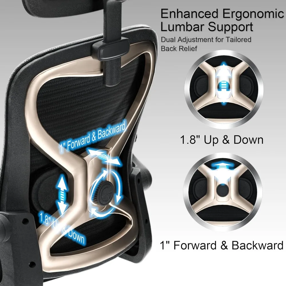Ergonomic Office Chair with Headrest & Lumbar Support, Mesh High Back Computer Task Chair for Home Office