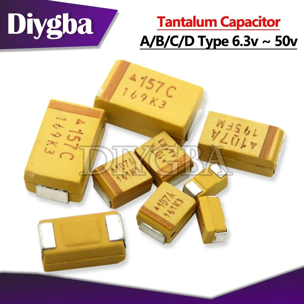 Tantalum Capacitor 10PCS A B C D Type Tantalum Capacitor 100UF 150UF 220UF 330UF 470UF 680UF 6V 6.3V 10V 16V 25V 35V 50V 4.7/6.8/10/15/22/33/47UF