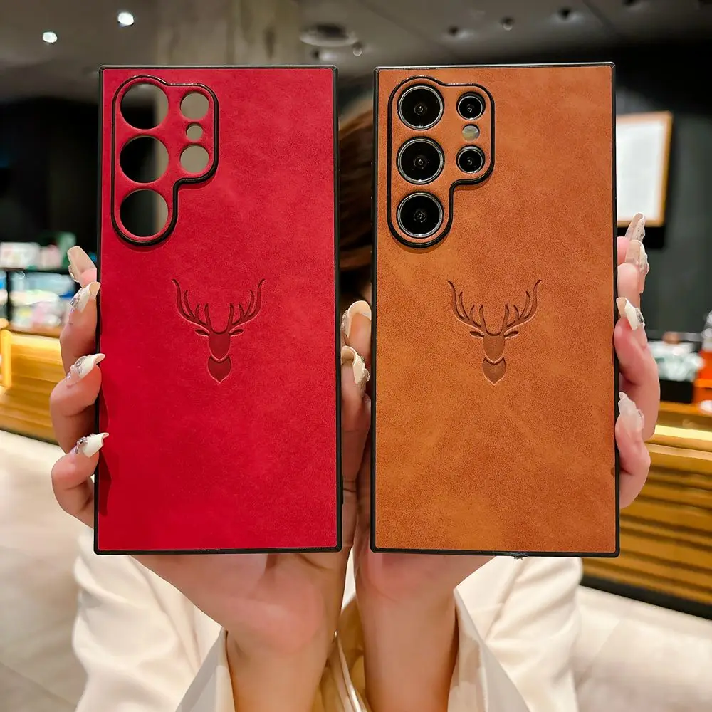 Leather Phone Cover For Samsung Galaxy S25Ultra S24 S23 S22 S21 Ultra S25 Plus FE A55 A53 A52 A36 A26 A33 Cartoon Deer Head Case 2