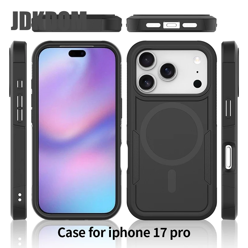 JDKDOM Militärische Fallschutz-Magnethülle für iPhone 17, Air 16, 15, 14, 13, 12, 11, Pro Max 16, 15 14 Plus 16E – Detail 1
