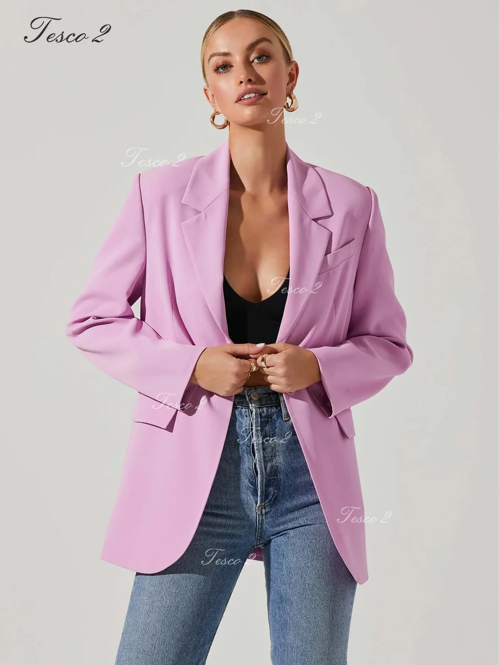 Casual Jacket Women Suit Loose Casual Peak Lapel Long Sleeve Jacket Suit For Women Chic And Elegant Woman Set