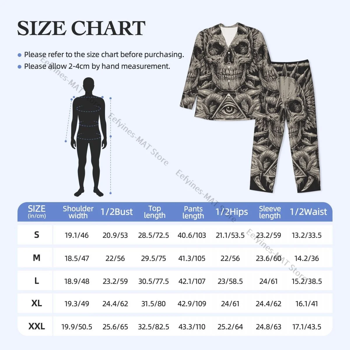 Mens Pajamas Sets Home Suits Heavy Metal Inspired Skull Sleepwear Loose Homewear Long-sleeved Casual Sets