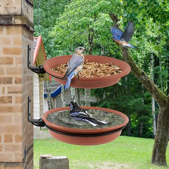 2 layer Bird Feeding Trays Wall Hanging Tree Mounted Bird Bath Spa Foldable Multifunctional Feeders for Garden Balcony Railing 1