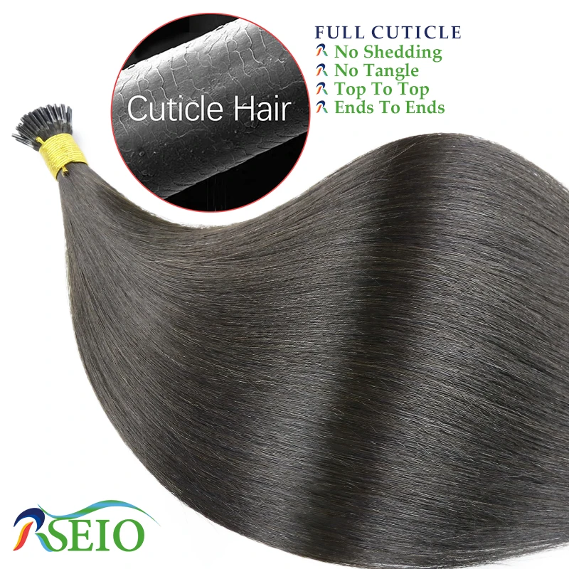 RESIO Straight I Tip Hair Extensions Natural Real Human Fusion Hair Extensions Keratin Capsule Thick End