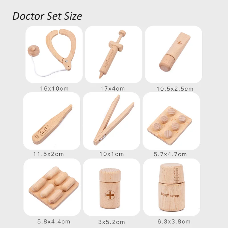 Wooden Pretend Play Toy Makeup Kit Cosmetic Bag Doctor Imitation Game Tool Set Toys for Girls and Boys Interest Development Gift 6